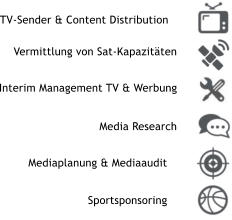 Interim Management TV & Werbung   Media Research  TV-Sender & Content Distribution Mediaplanung & Mediaaudit Sportsponsoring   Vermittlung von Sat-Kapazit�ten
